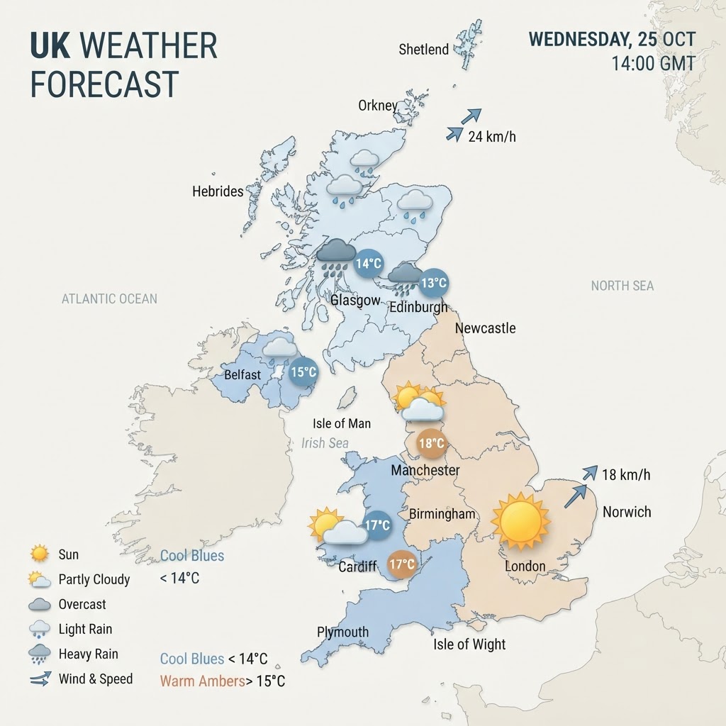 UK Weather Forecast: Mild, Breezy Conditions Across Britain With Heavy Rain Arriving in Northwest – Monday, 12 October 2026