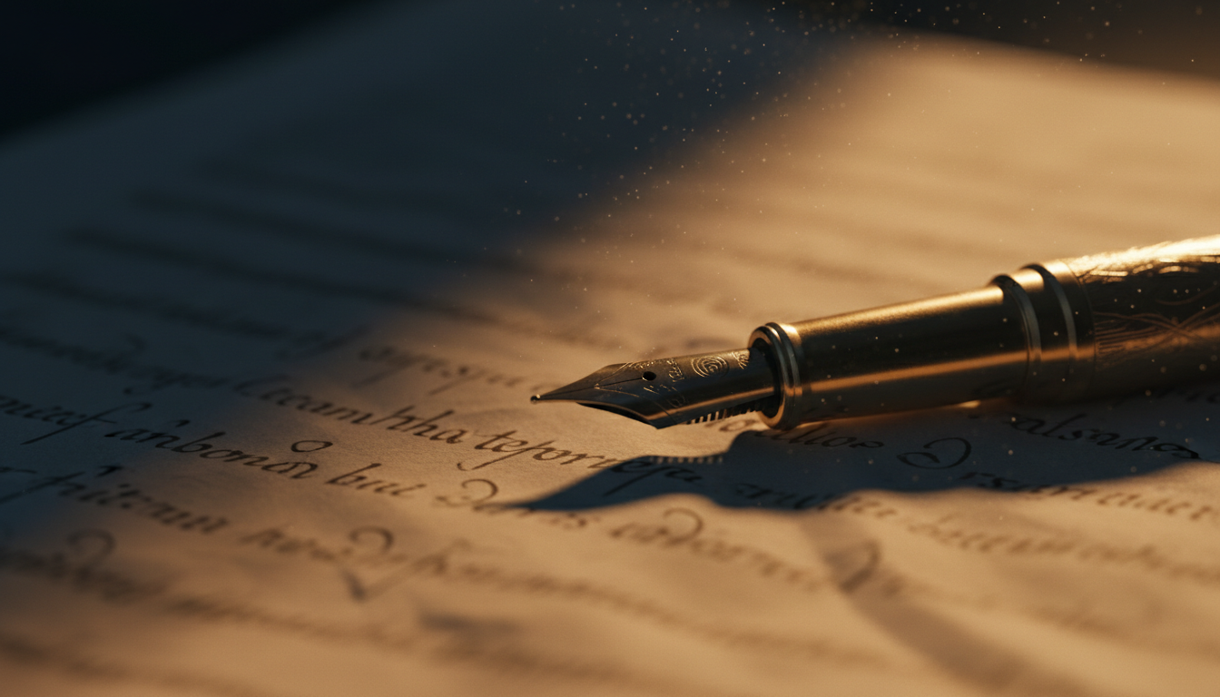 Vintage fountain pen on manuscript