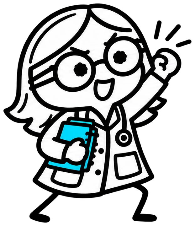 Doctora motivada con el puño en alto