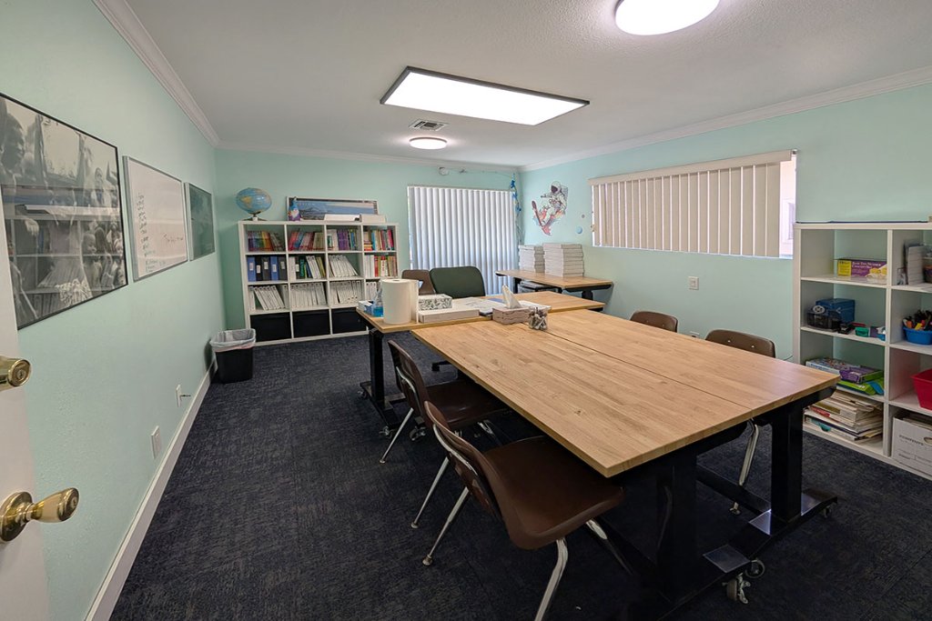 Classroom with tables and chairs
