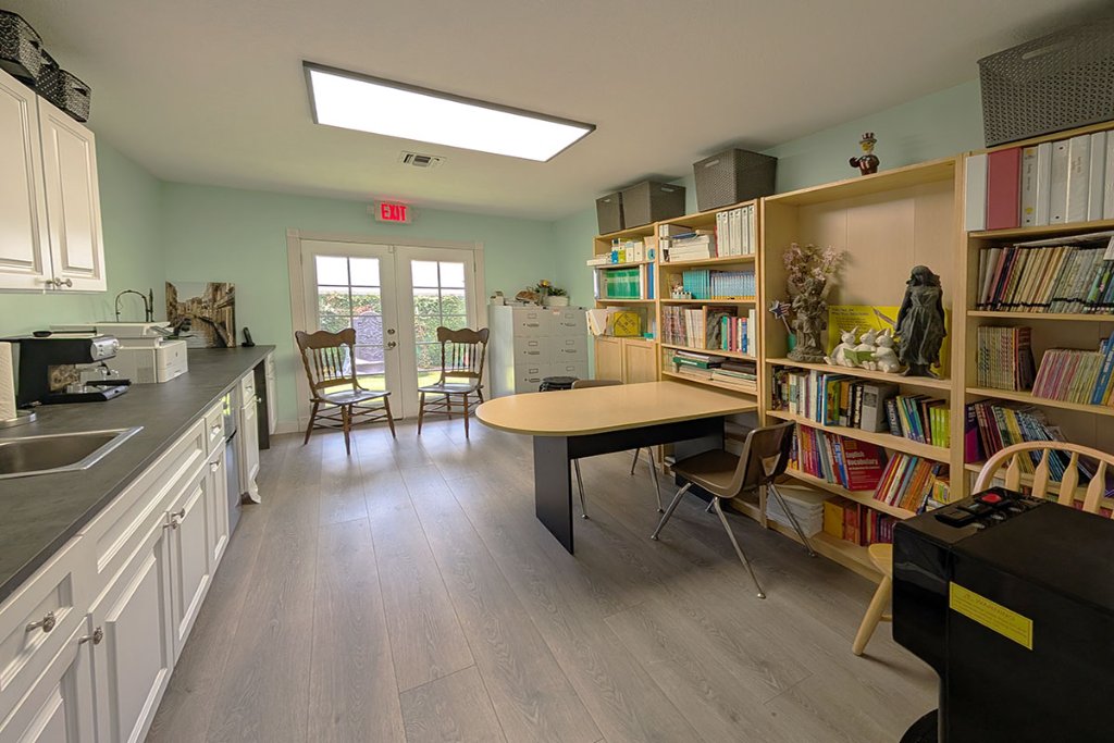 Reception hallway and kitchen area