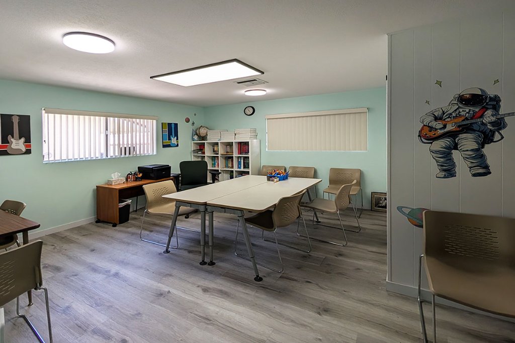 Classroom with astronaut decor