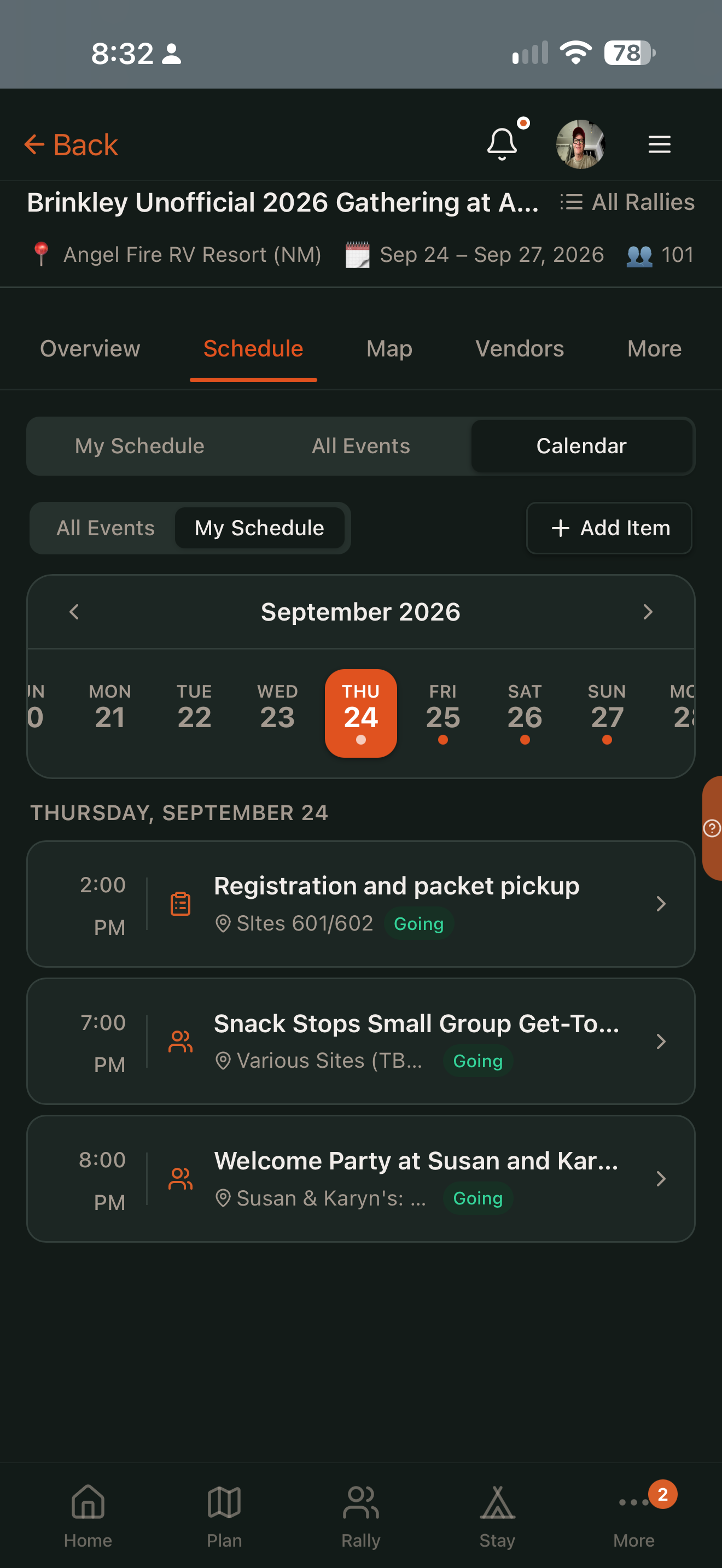 Schedule & RSVPs in Campfyre Rally