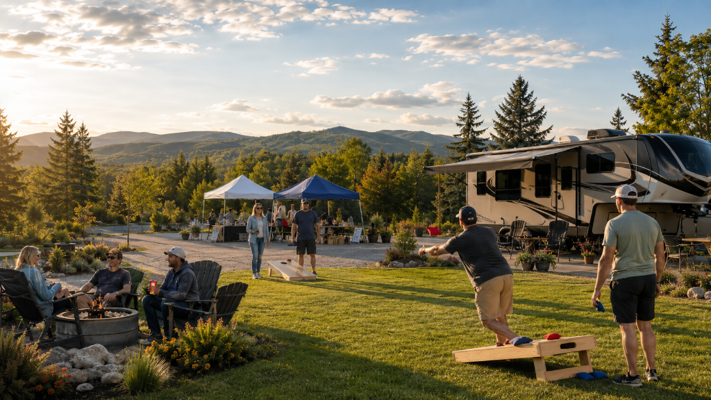 RV rally at golden hour