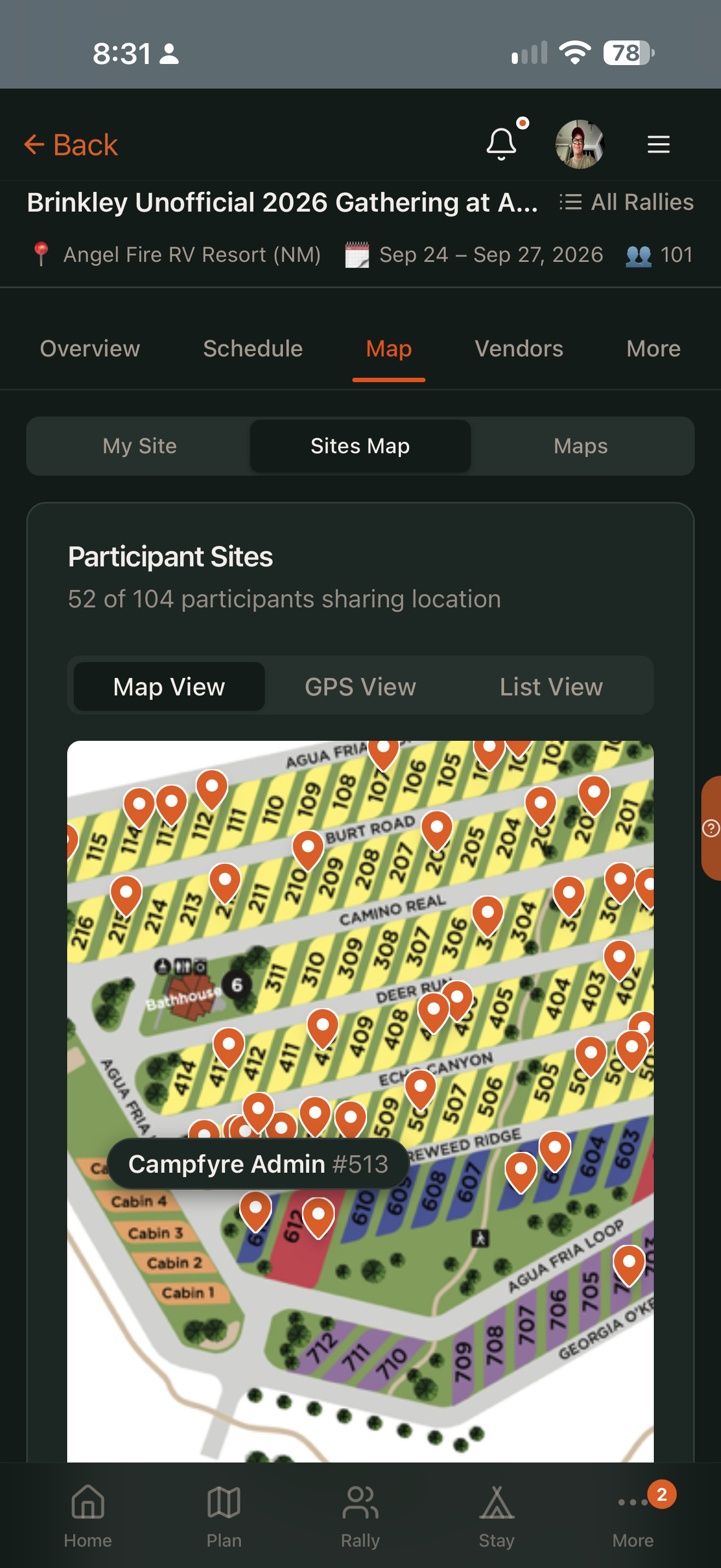 Map & My Site in Campfyre Rally