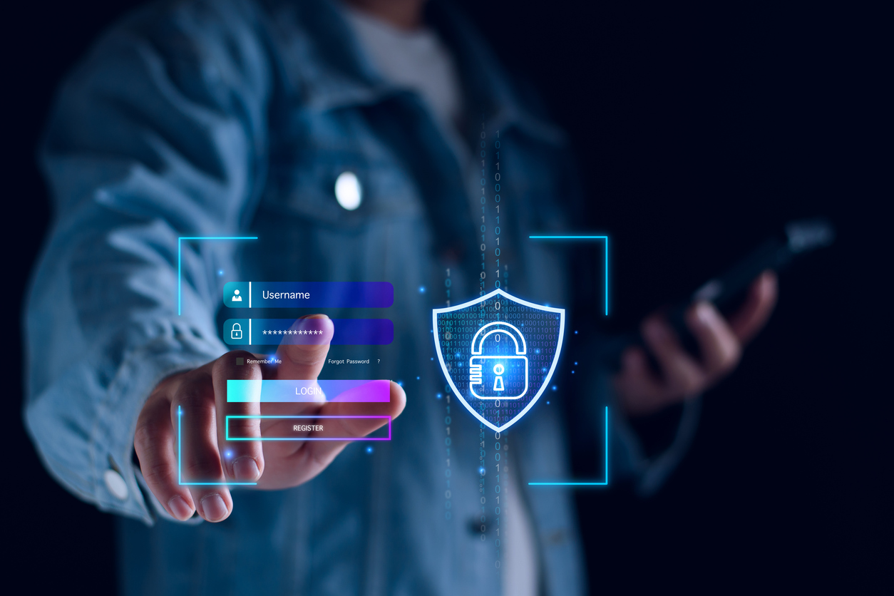 Cybersecurity access-control interface with a digital lock and shield