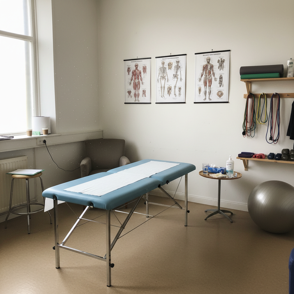 Sun-drenched minimalist physiotherapy clinic interior