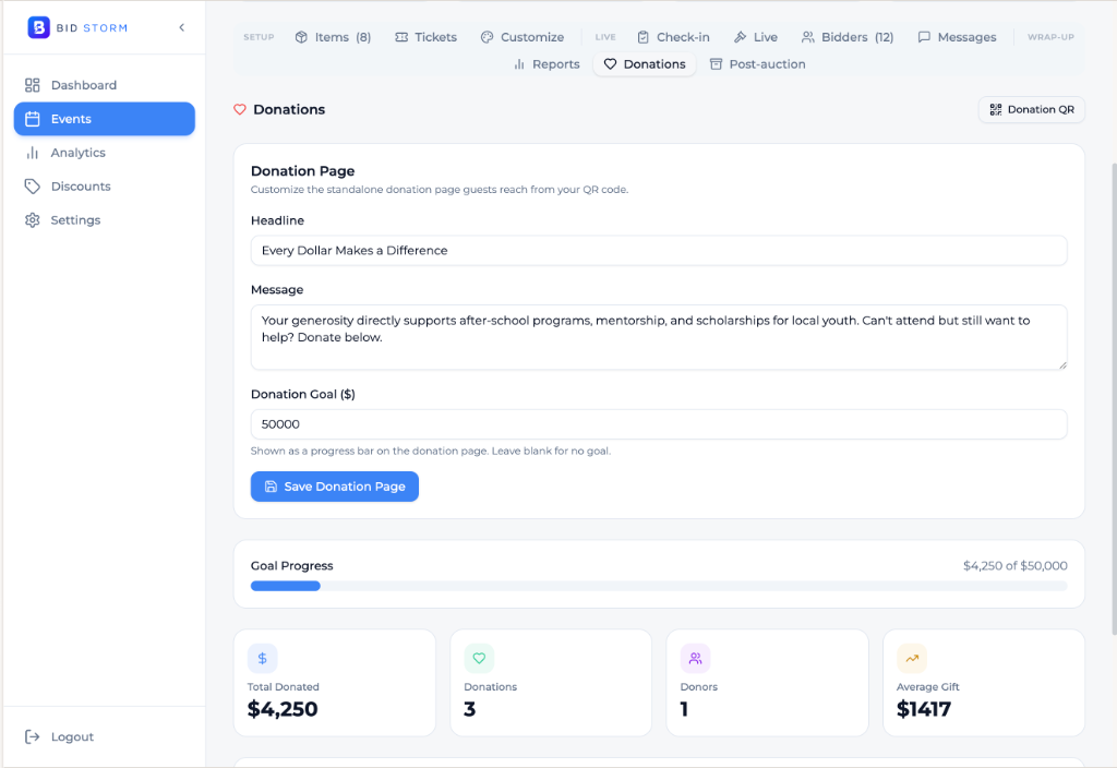 Collect donations beyond the auction