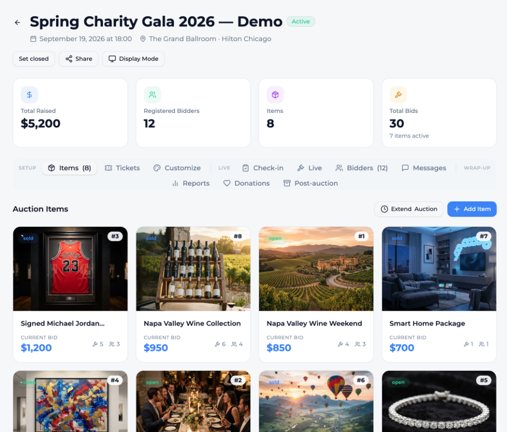 Add and organize auction items in minutes