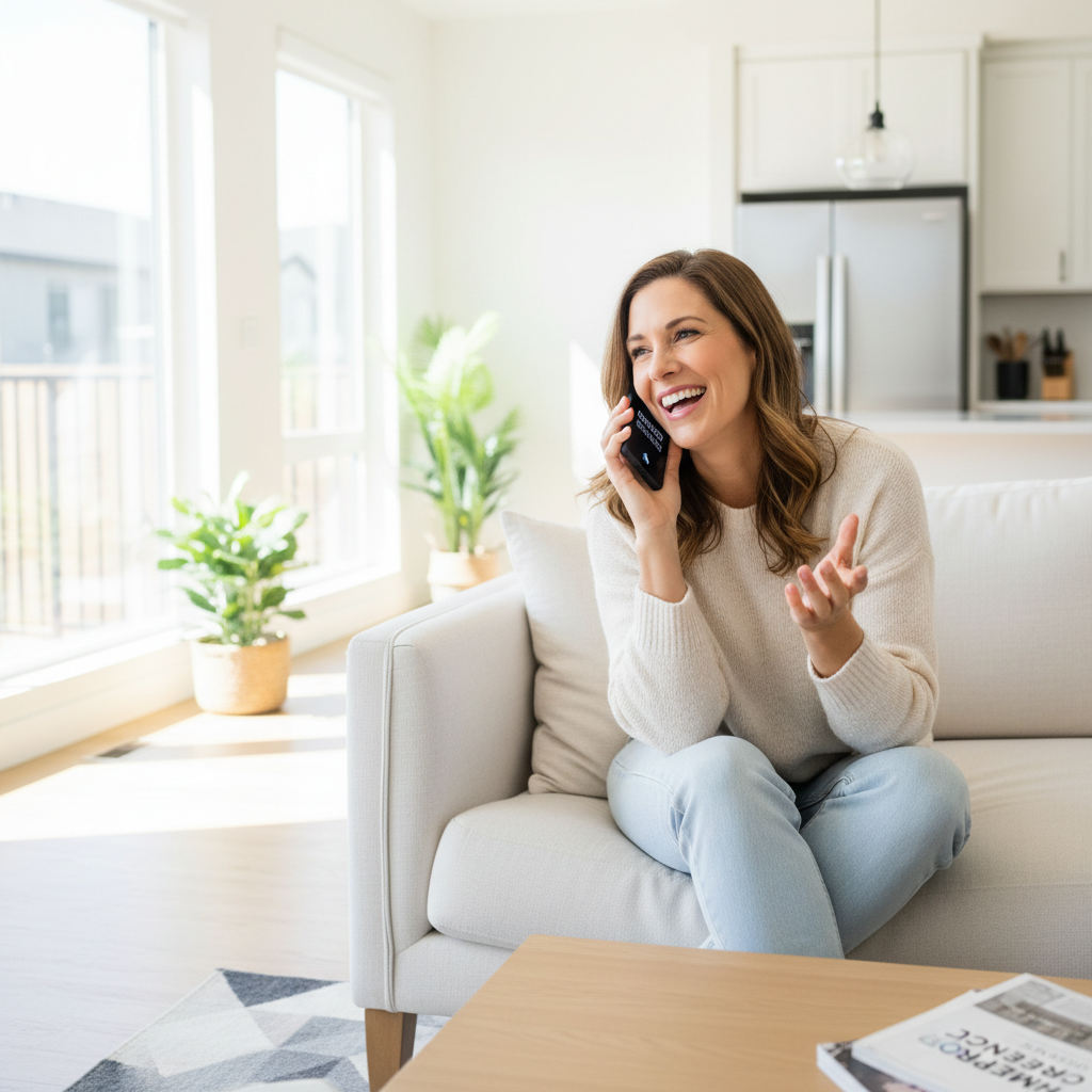 American homeowner making direct phone call to tradesperson