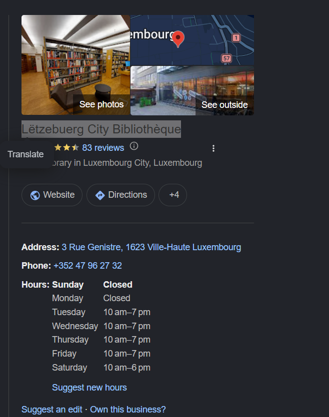 Lëtzebuerg City Bibliothèque listing