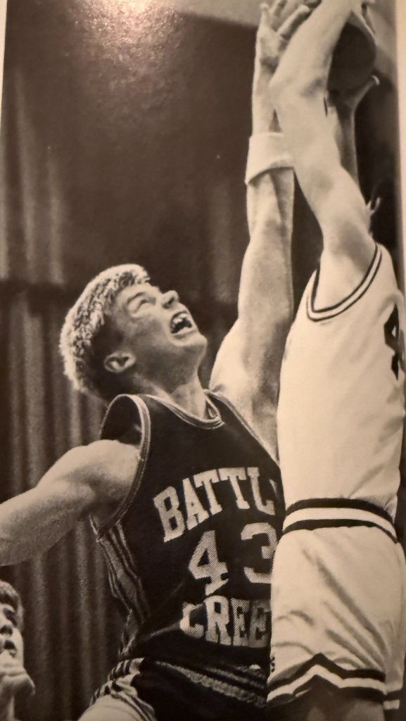 Basketball — a Brave in #43 rejects a shot at the rim