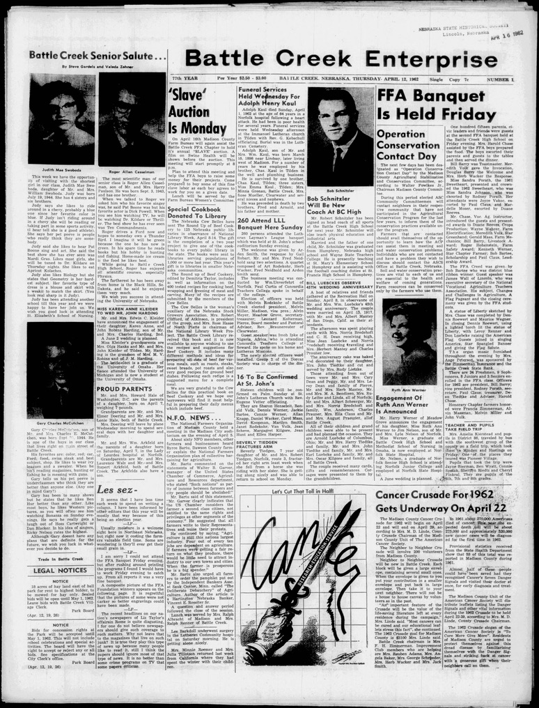 1962 Battle Creek Enterprise — Bob Schnitzler hired