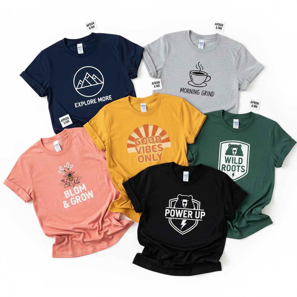 Custom branded t-shirt flat lay