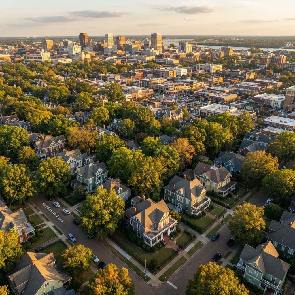 Aerial view of upscale neighborhood
