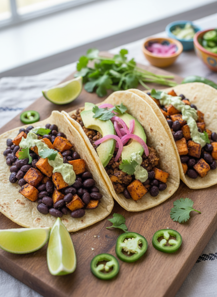 Black Bean Tacos with Avocado Lime Crema