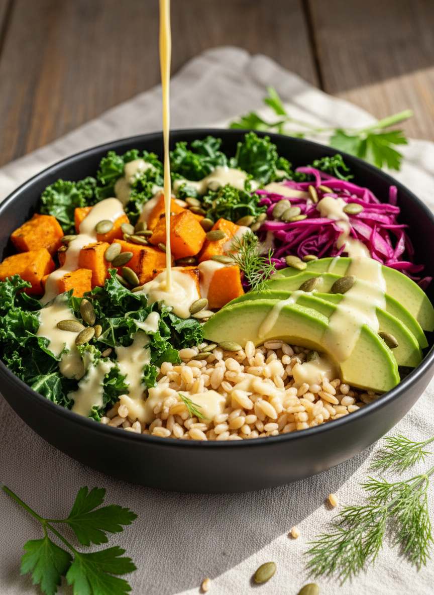 Vegan Grain Bowl Roasted Veggies