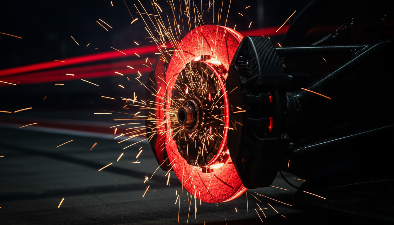 Racing brake disc glowing red