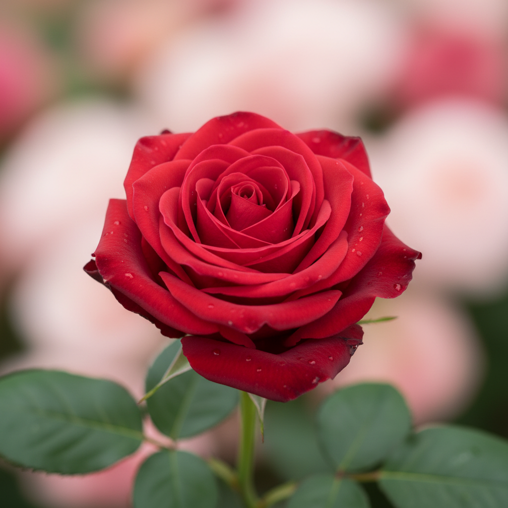 Single perfect red rose symbolizing love and passion