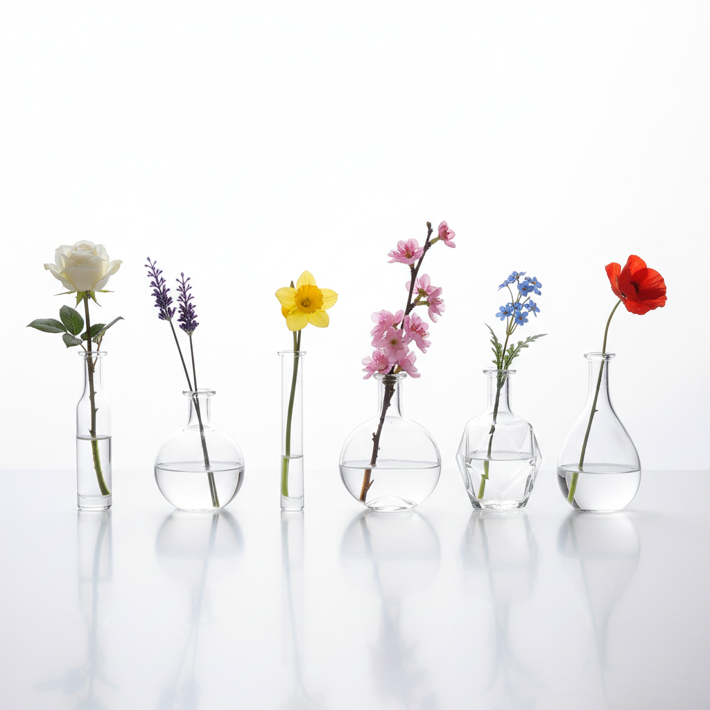 Clear Glass Bud Vases Set of 6