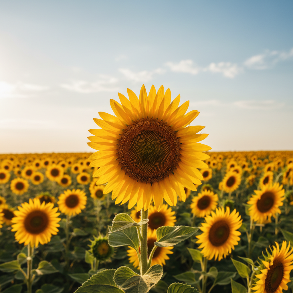 Bright yellow sunflower symbolizing happiness, loyalty and adoration