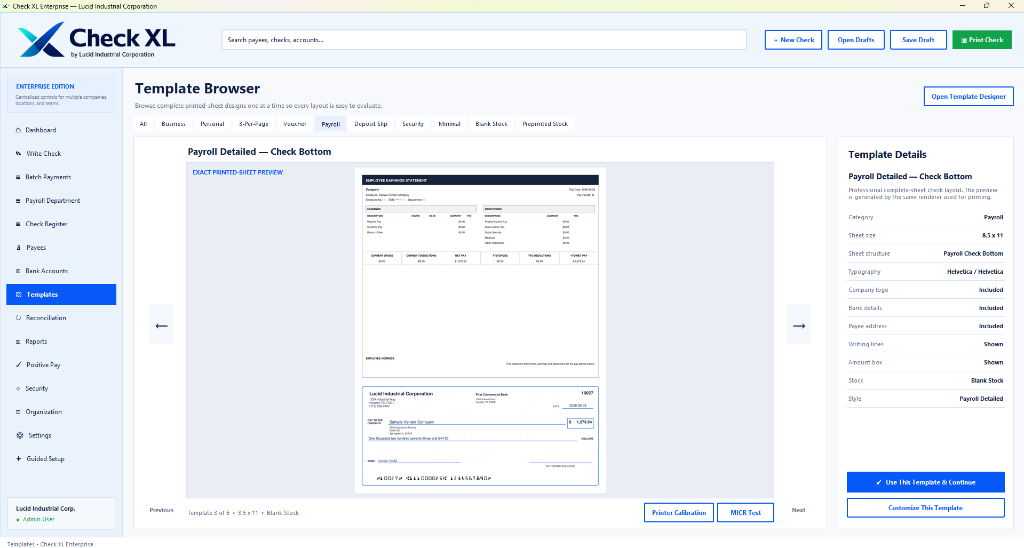 Check XL — Template browser