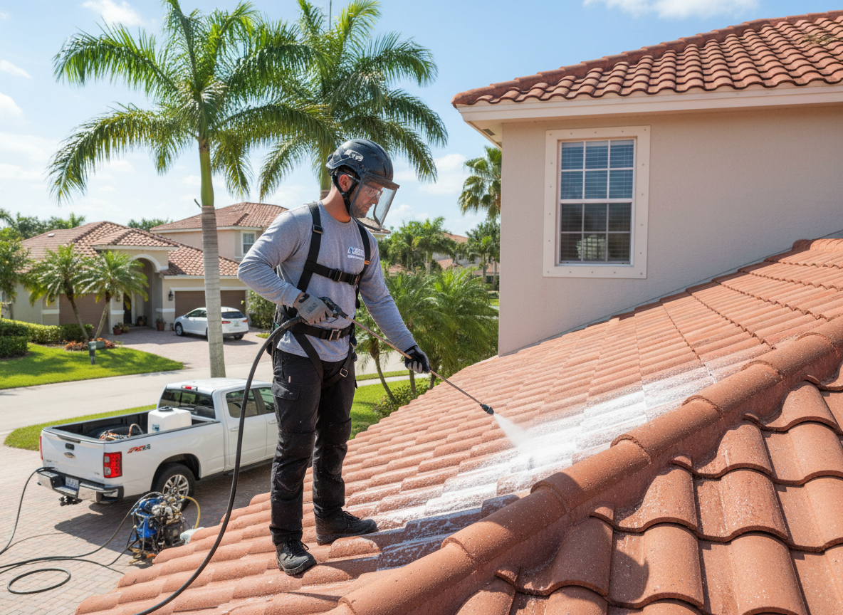 Soft wash roof cleaning service in DeBary, Florida