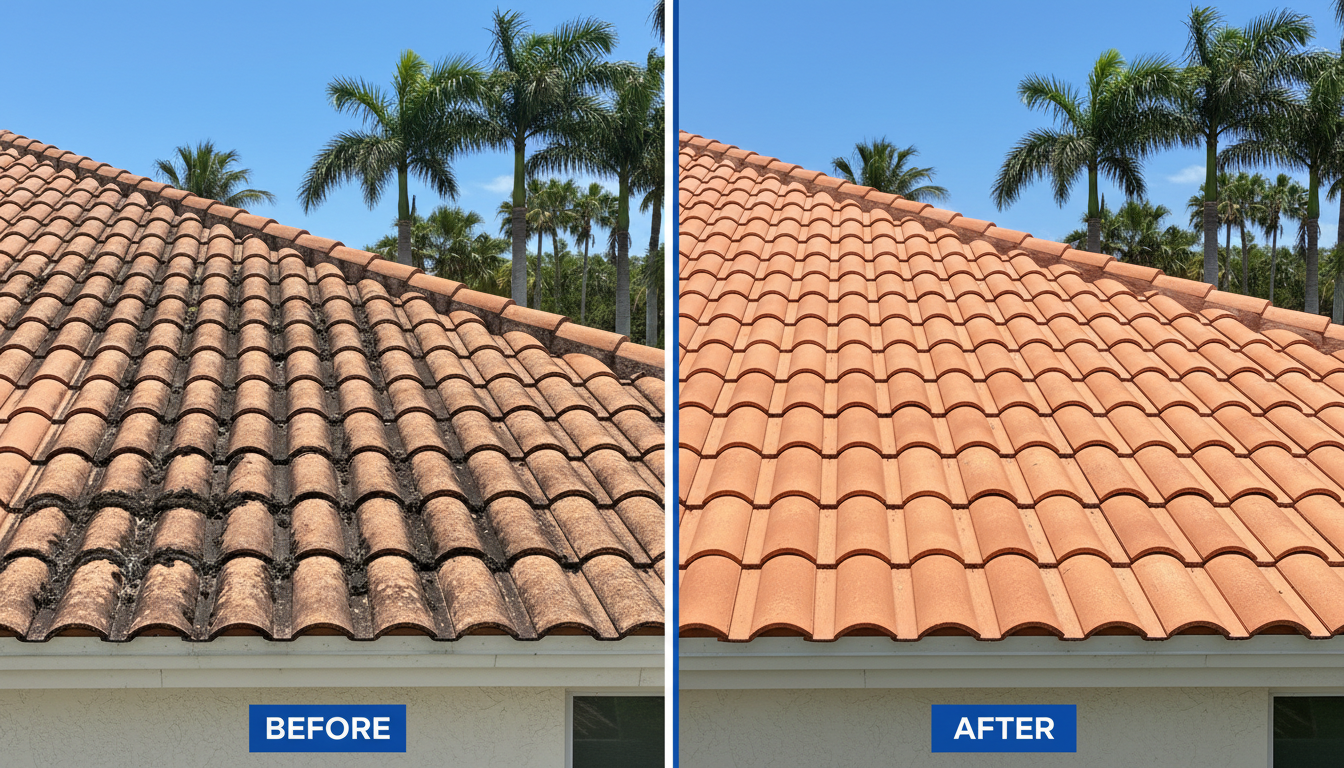 Before and after roof cleaning in DeBary, FL