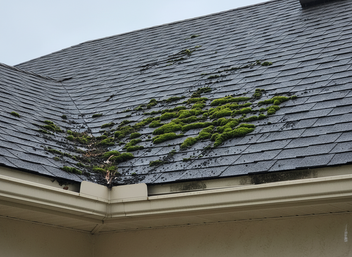 Algae and black streak removal from residential roof in Florida