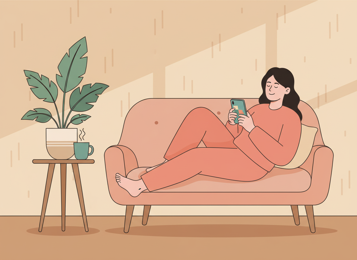 Person relaxing while playing a mindful puzzle game on their phone