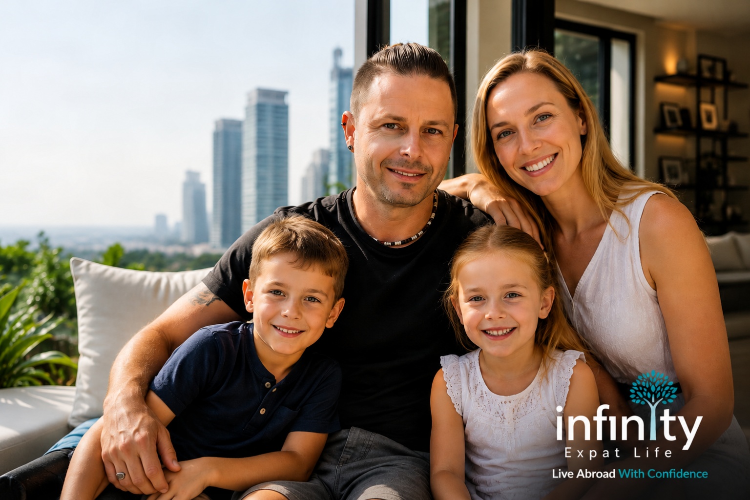 Happy expat family protected with life insurance