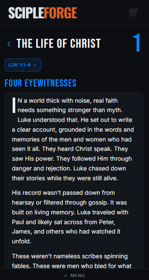 ScipleForge daily devotional — The Life of Christ, Four Eyewitnesses