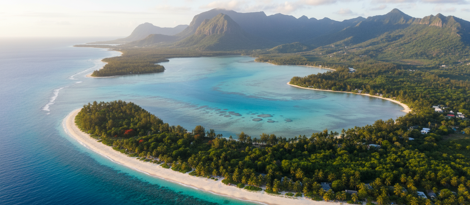 Aerial view of Mauritius coastline