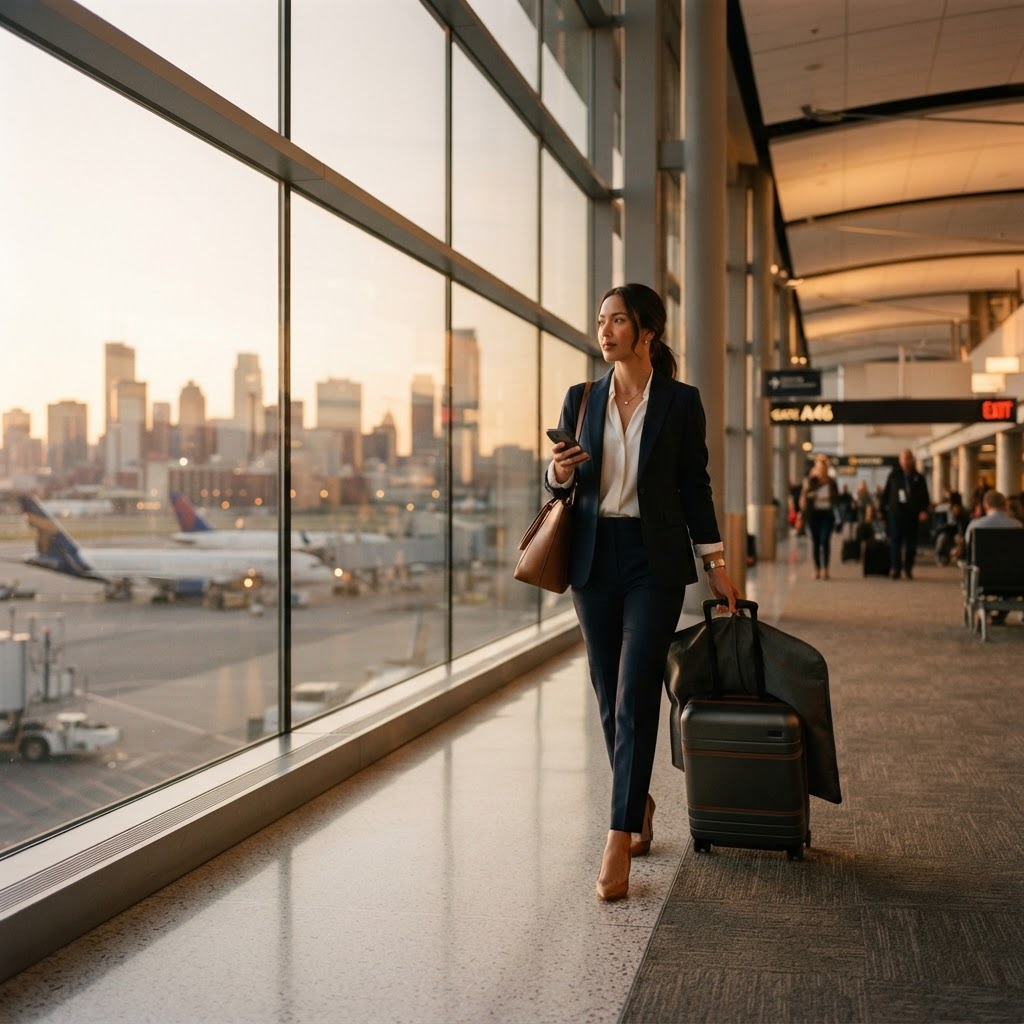 Business traveler in a modern airport terminal