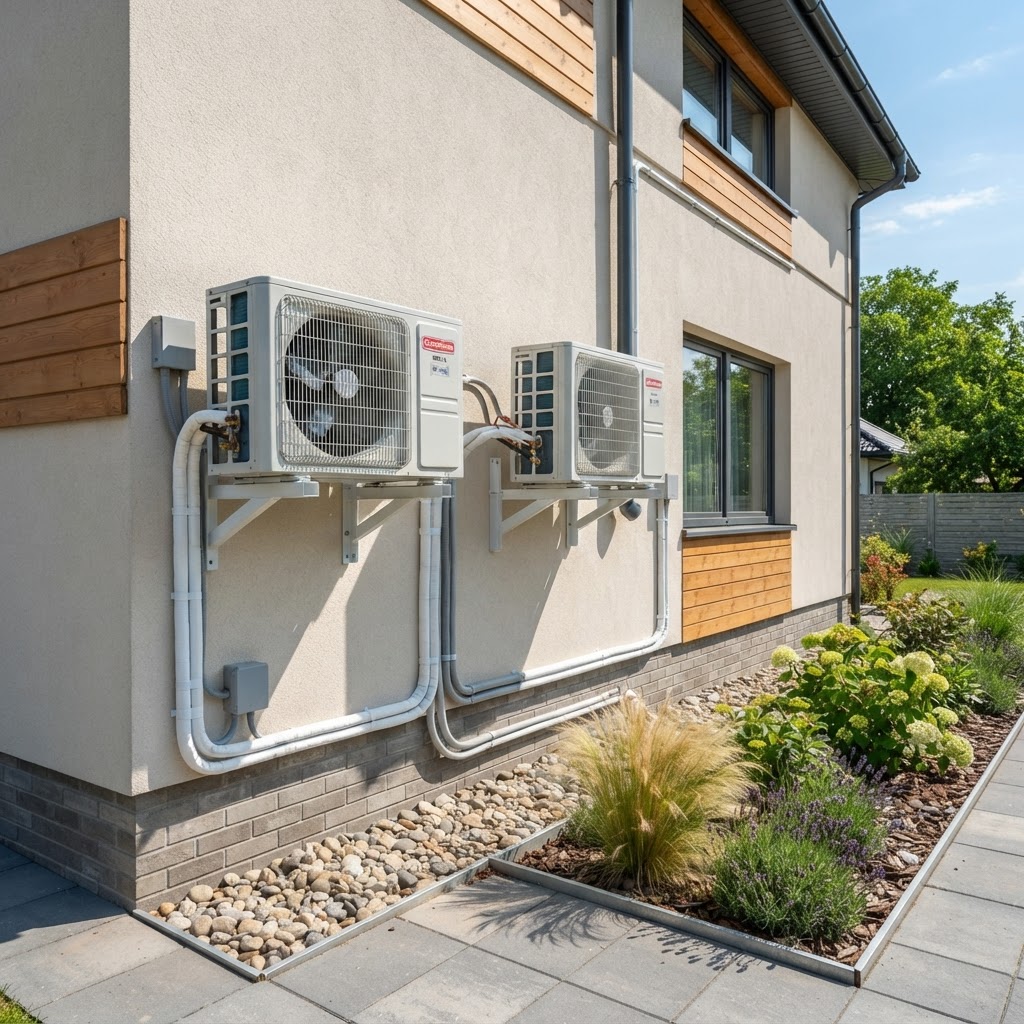 Twin outdoor condenser installation