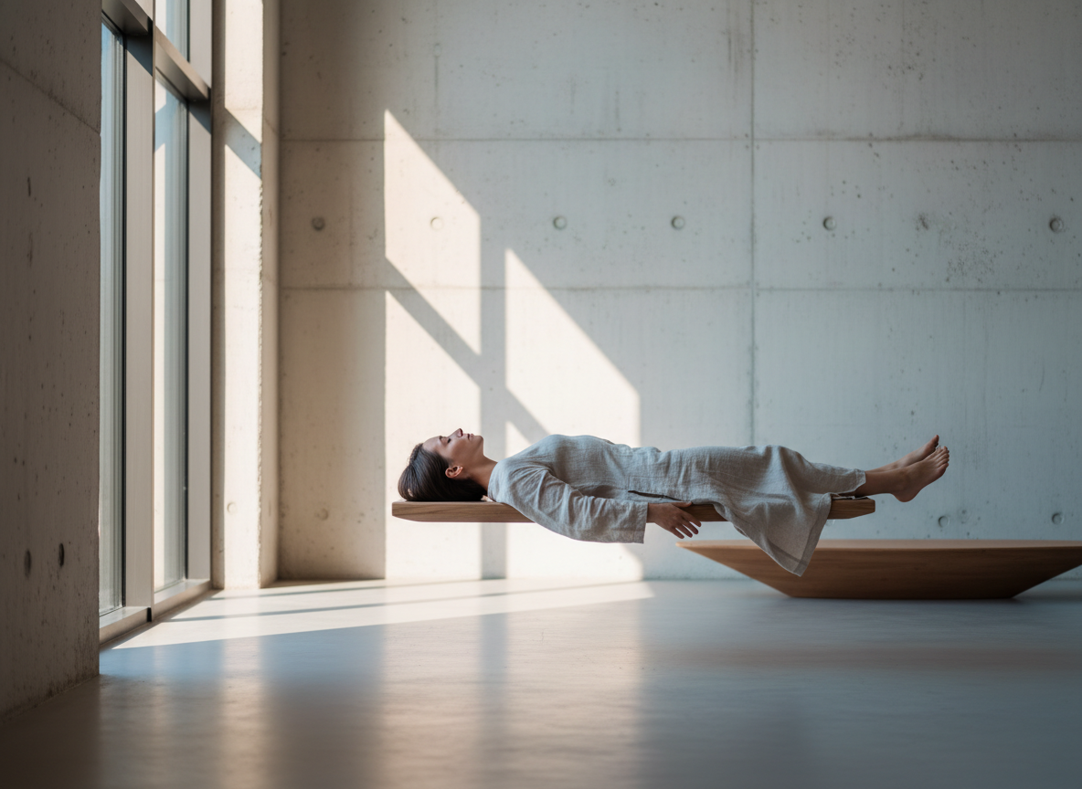 Person in serene healing space