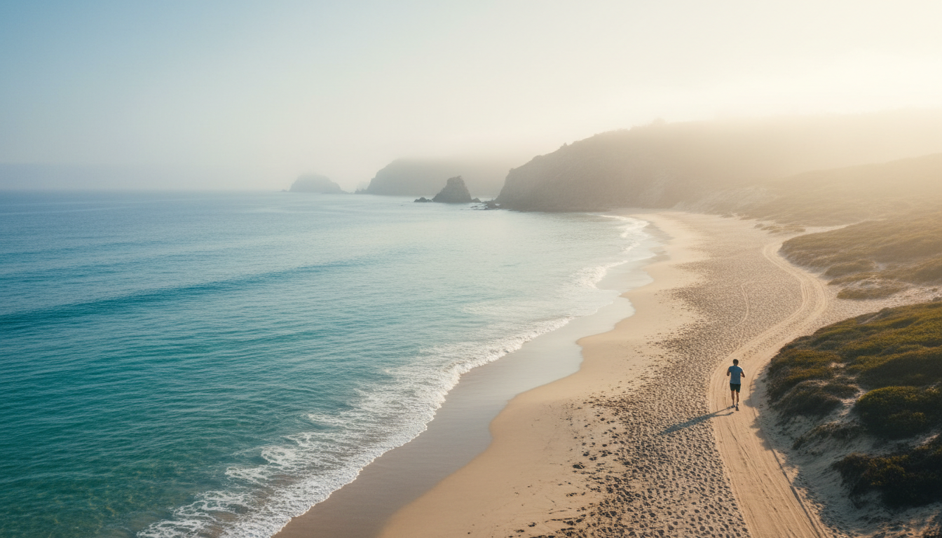 Coastal trail at dawn, a serene wellness retreat landscape