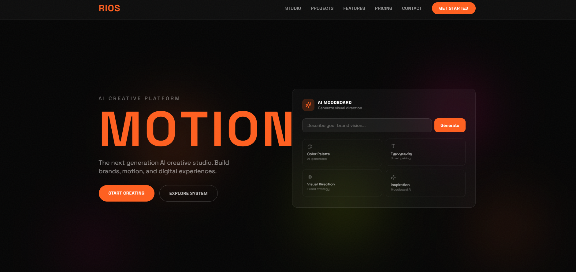 RIOS — Futuristic AI Creative Experience template preview