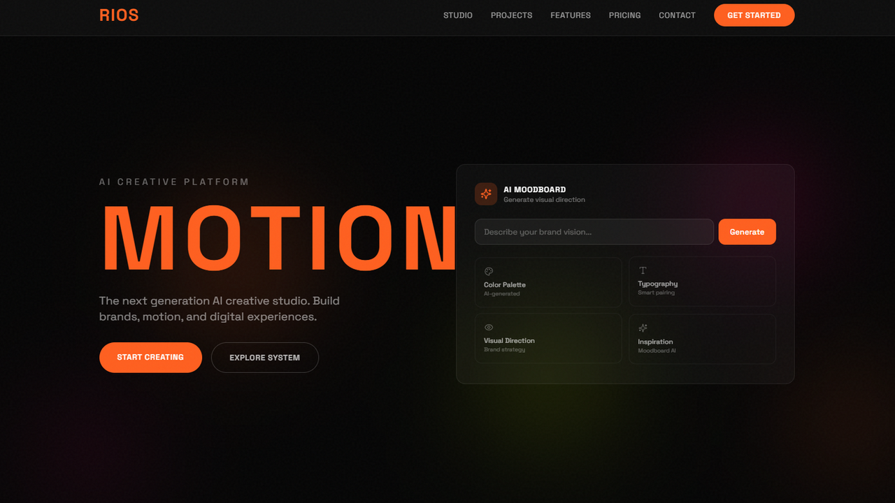 RIOS — Futuristic AI Creative Experience template preview
