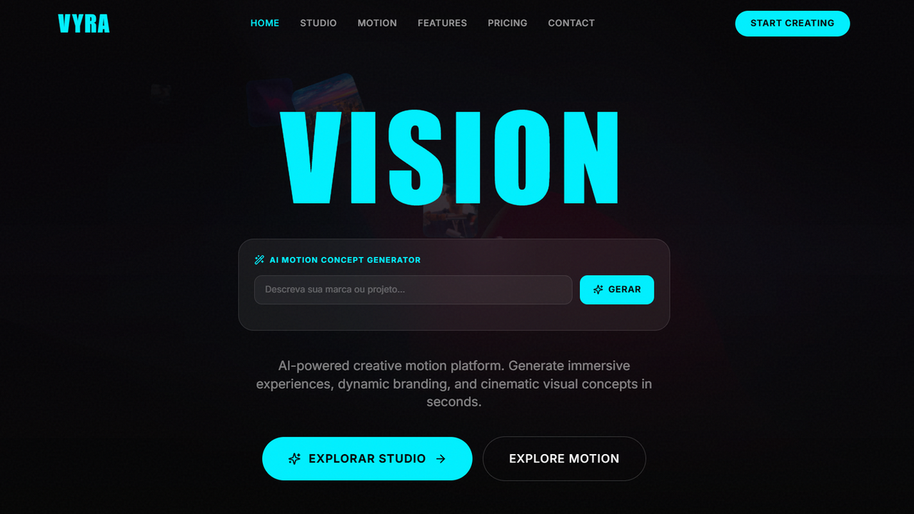 VYRA — Immersive Motion Creative Studio template preview
