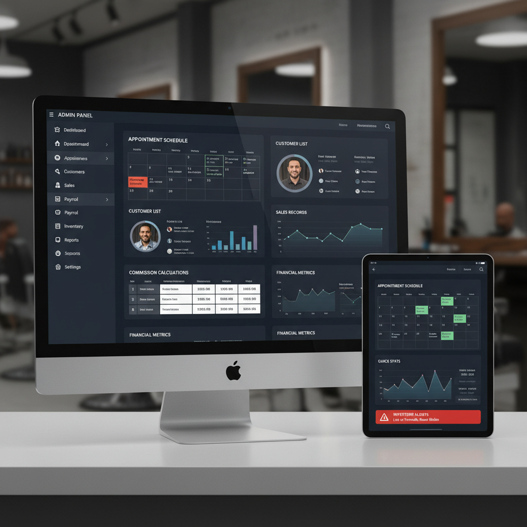 Dashboard administrativo profissional - Painel de controle com agenda, vendas, comissões, financeiro e métricas
