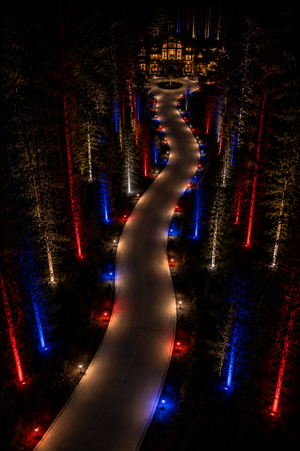 Driveway lined with in-lite low-voltage path lights