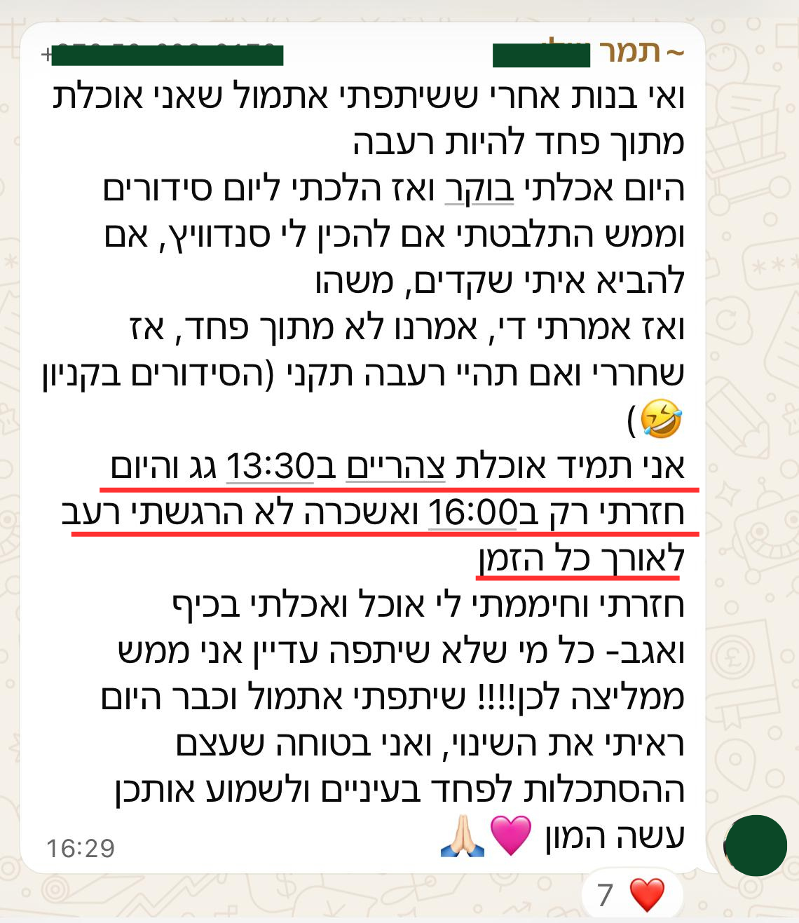 שיתוף מהקבוצה, תמר, אכילה מתוך פחד ושחרור