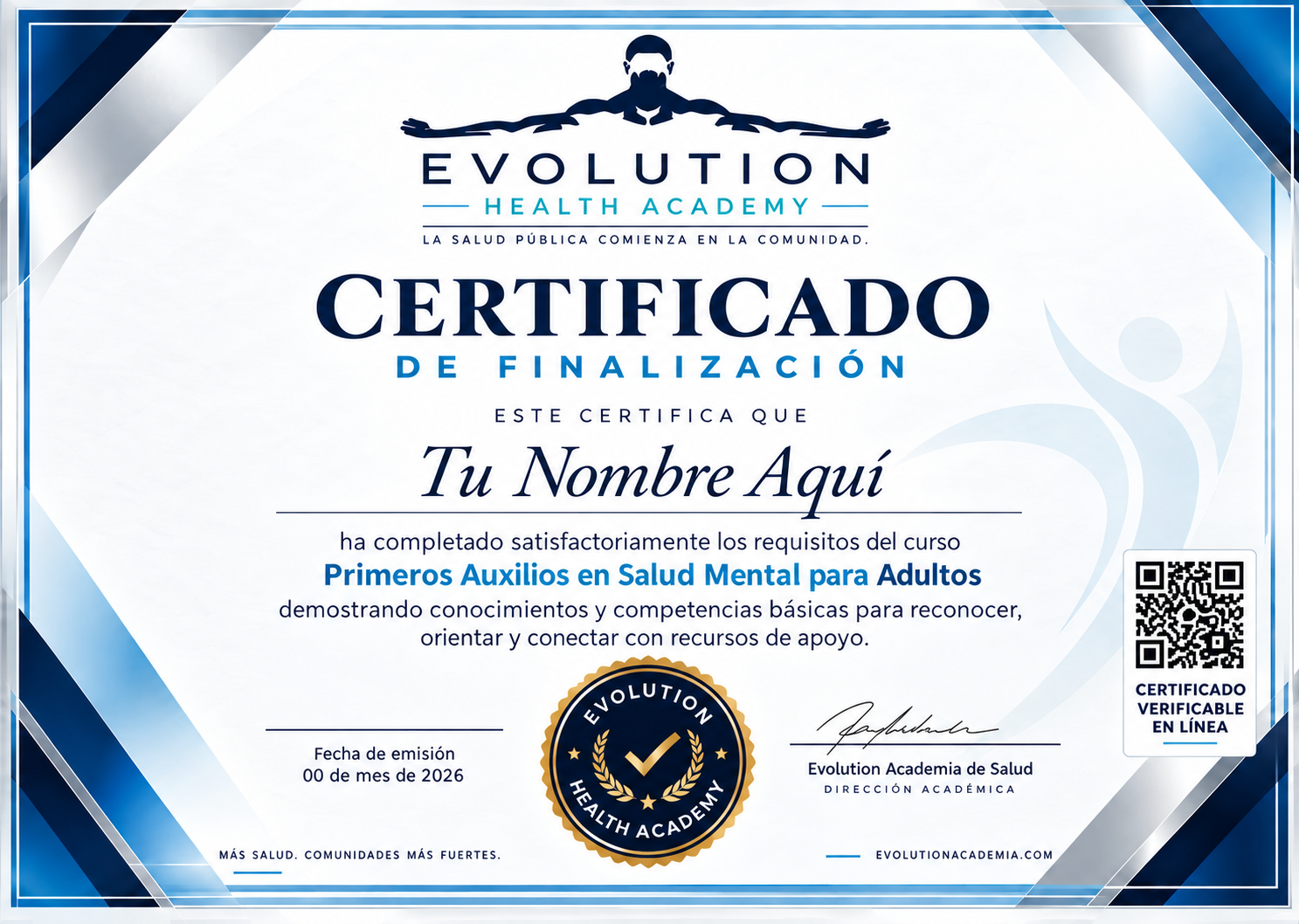 Certificado oficial — Evolution Academia de Salud