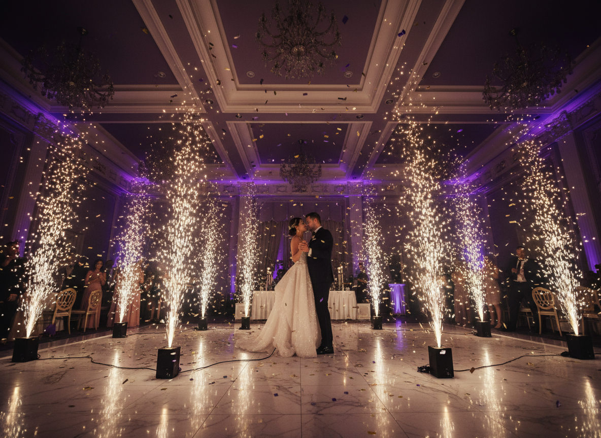 Cold sparks dance floor effects luxury wedding