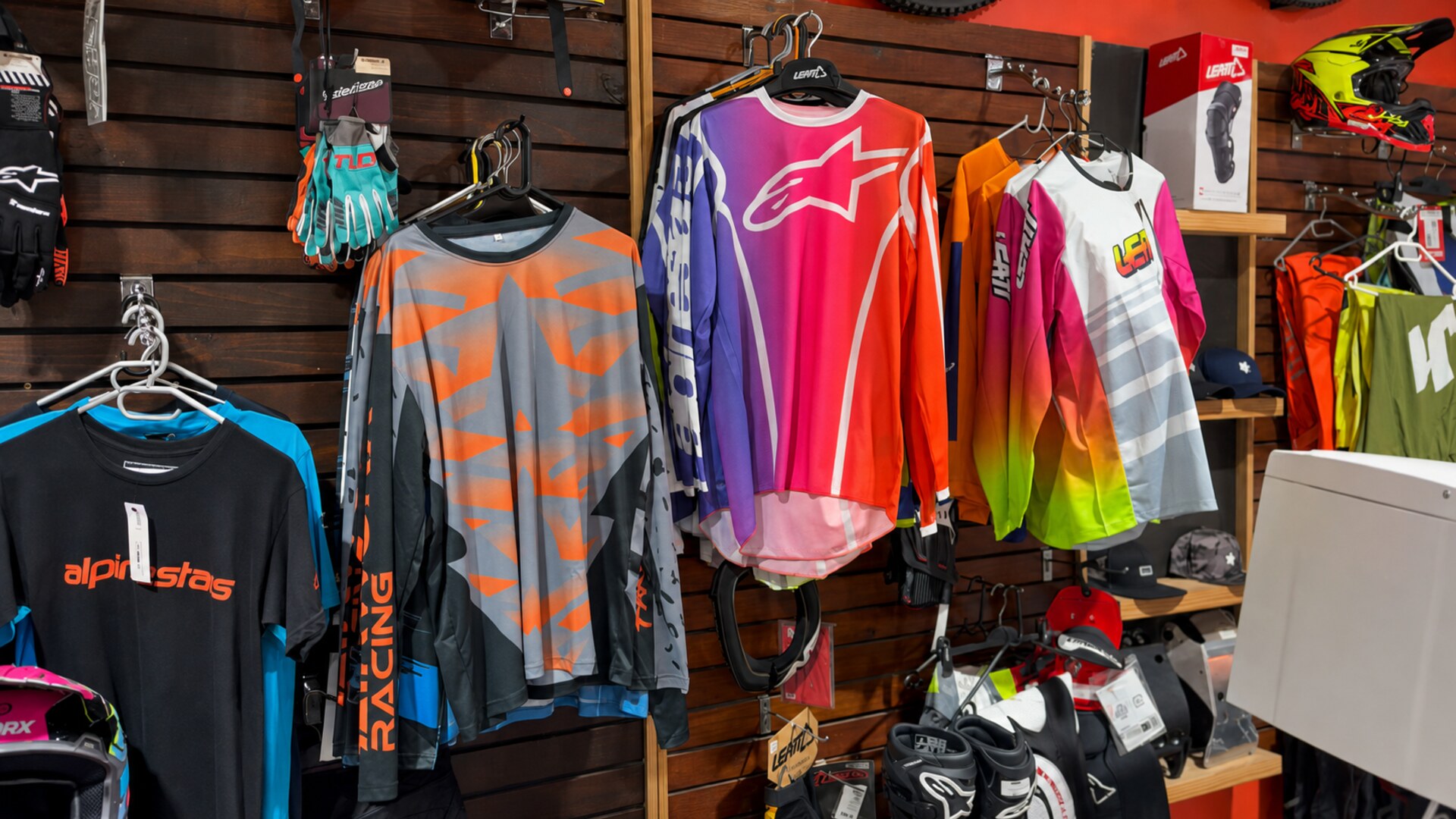 Fresh jerseys on the apparel wall