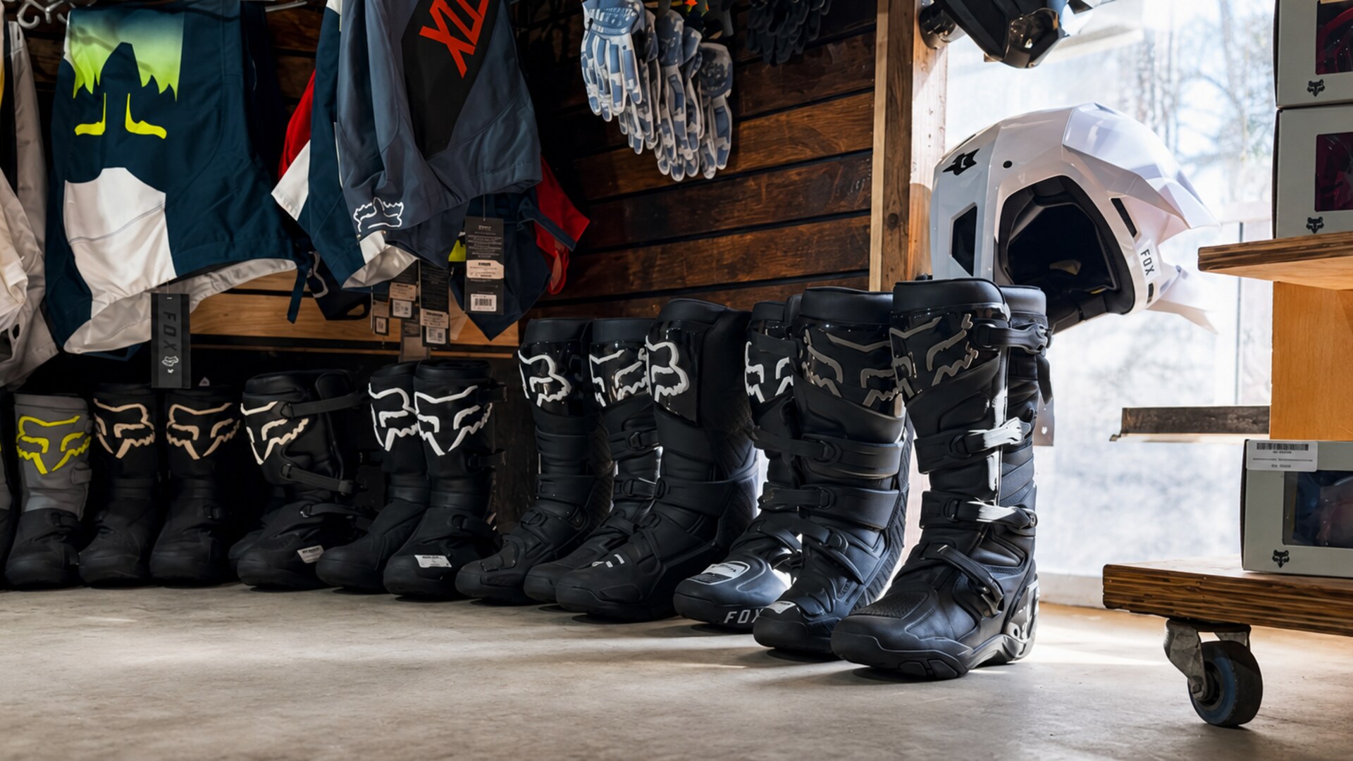 Fox boot lineup on the floor