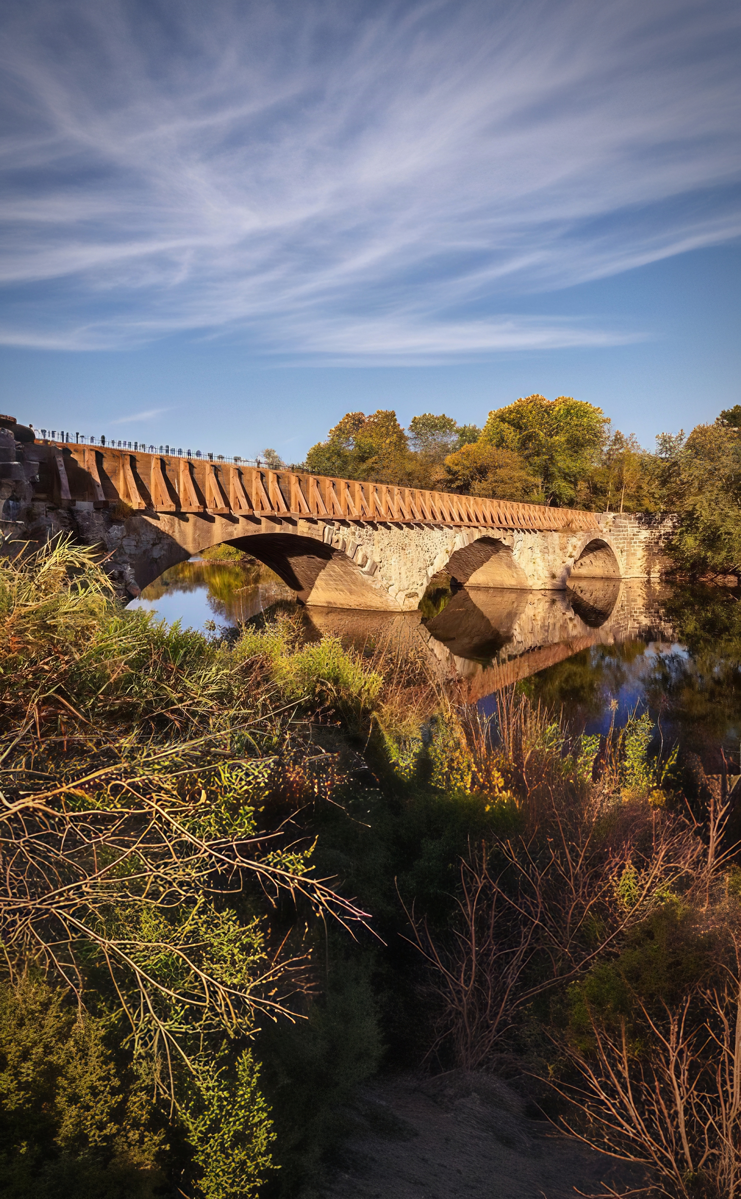 The Conococheague Aqueduct at Williamsport — restored and rewatered in 2019, so boats cross it once more.