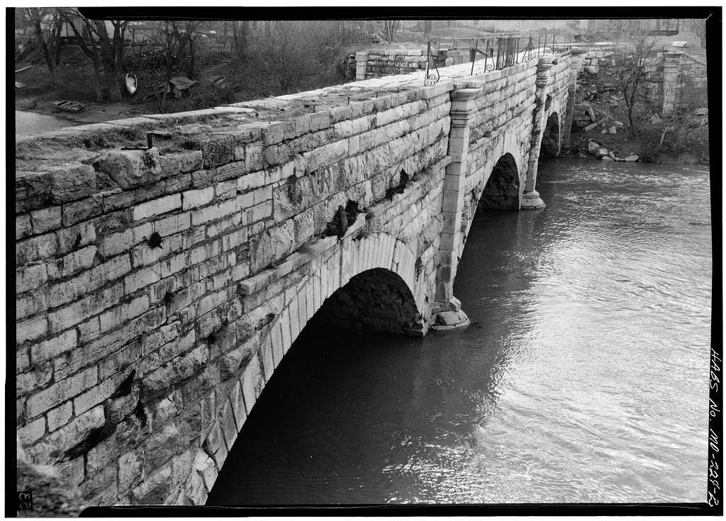 A HABS archival view of the Conococheague Aqueduct — the stonework as the surveyors recorded it, before the 2019 restoration rewatered the channel.