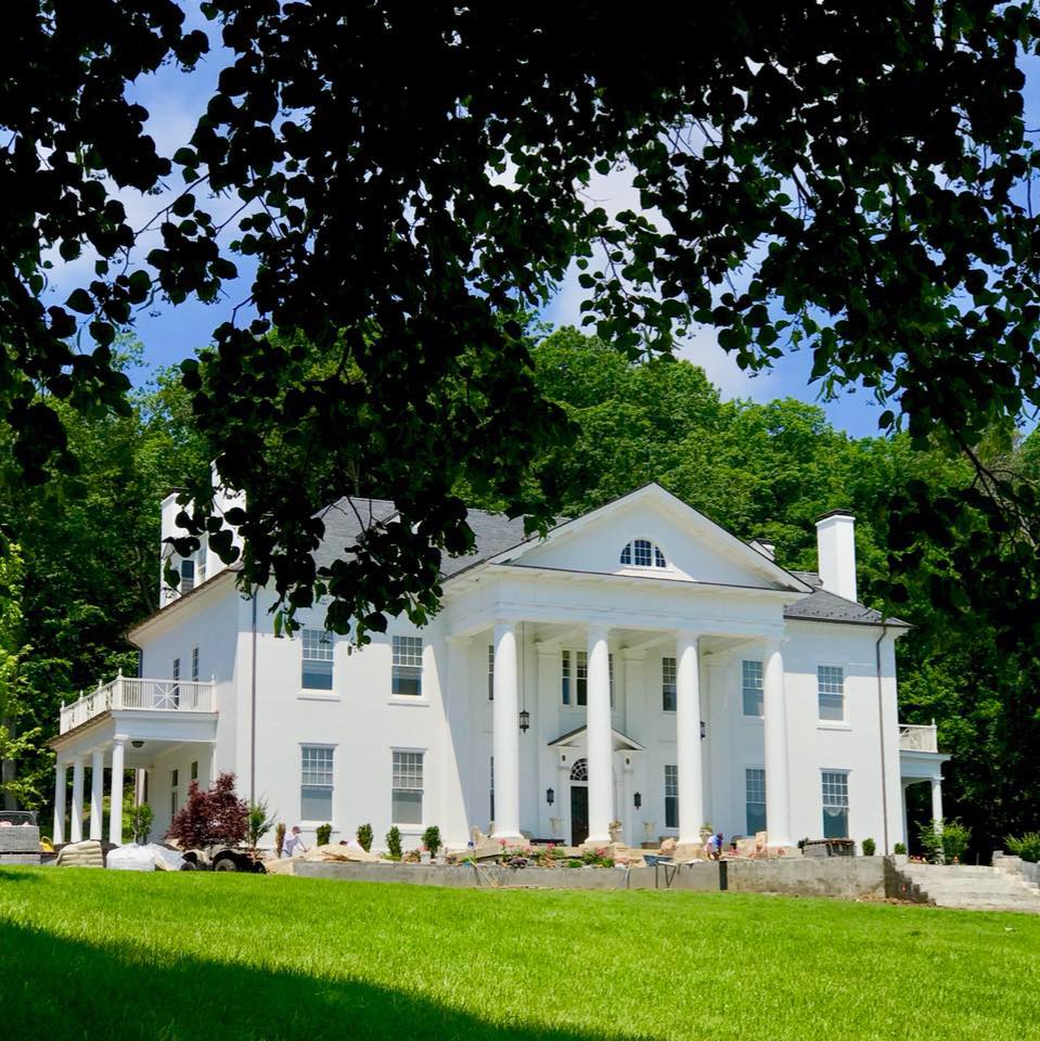 Selma Mansion — the restored exterior, its formal grounds, and the Catoctin ridgeline